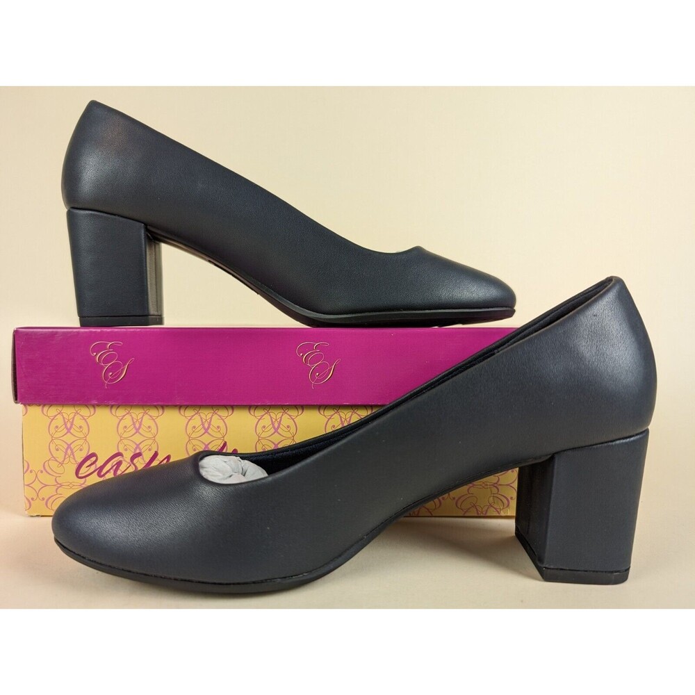 Easy Street Proper Dress Pumps Womens 8.5 Narrow Navy Blue Block Heels Shoes NWB